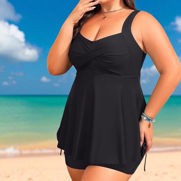 Aqua Eve Plus Size Flowing Black Tankini Swimsuit! NWT & Ready to Rock! Size 18W - Picture 12 of 14